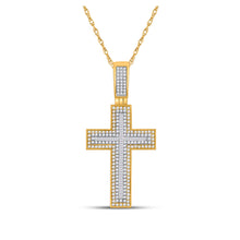  10k Yellow Gold Mens Baguette Diamond Cross Charm Pendant 1-1/2 Cttw