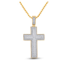  10k Yellow Gold Mens Baguette Diamond Cross Charm Pendant 2-3/4 Cttw