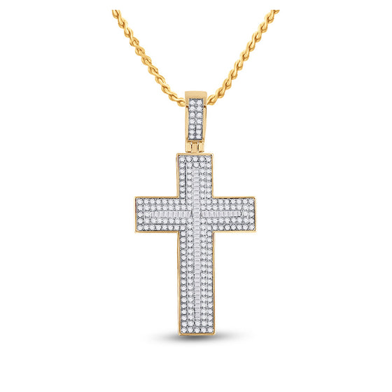 10k Yellow Gold Mens Baguette Diamond Cross Charm Pendant 2-3/4 Cttw
