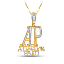  10k Yellow Gold Mens Round Diamond Always Paid Phrase Charm Pendant 1/2 Cttw