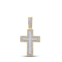 10k Yellow Gold Mens Baguette Diamond Cross Charm Pendant 7/8 Cttw
