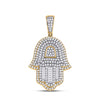 10k Yellow Gold Mens Baguette Diamond Hamsa Hand Charm Pendant 1-1/3 Cttw