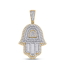  10k Yellow Gold Mens Baguette Diamond Hamsa Hand Charm Pendant 1-1/3 Cttw