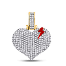  10k Yellow Gold Mens Round Diamond Bolt Crack Heart Charm Pendant 3/4 Cttw