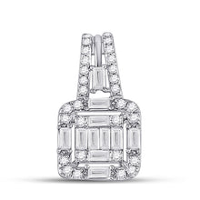  14k White Gold Womens Baguette Diamond Square Pendant 3/8 Cttw