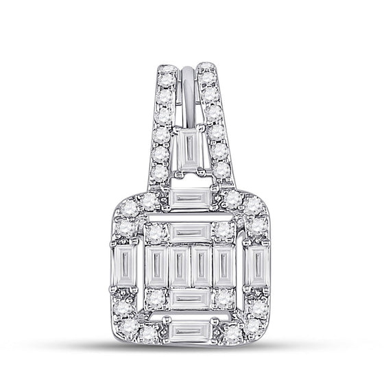 14k White Gold Womens Baguette Diamond Square Pendant 3/8 Cttw