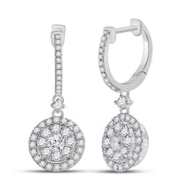  14k White Gold Womens Round Diamond Hoop Dangle Earrings 1 Cttw