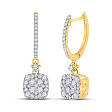  14k Yellow Gold Womens Round Diamond Square Dangle Earrings 1 Cttw