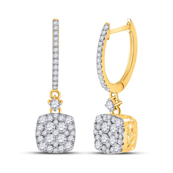 14k Yellow Gold Womens Round Diamond Square Dangle Earrings 1 Cttw