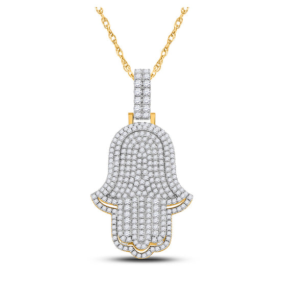 14k Yellow Gold Mens Round Diamond Hamsa Hand Charm Pendant 4 Cttw