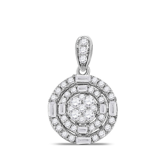 14k White Gold Womens Round Diamond Circle Cluster Pendant 3/8 Cttw