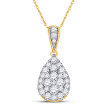  14k Yellow Gold Womens Round Diamond Teardrop Cluster Pendant 1/2 Cttw
