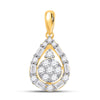 14k Yellow Gold Womens Round Diamond Teardrop Cluster Pendant 1/2 Cttw