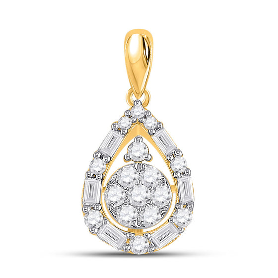 14k Yellow Gold Womens Round Diamond Teardrop Cluster Pendant 1/2 Cttw