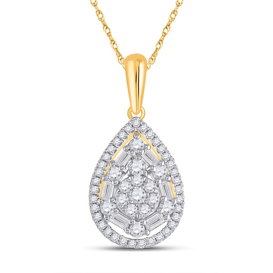 14k Yellow Gold Womens Baguette Diamond Teardrop Pendant 1/2 Cttw