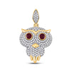 14k Yellow Gold Mens Round Ruby Diamond Owl Bird Charm Pendant 2-5/8 Cttw