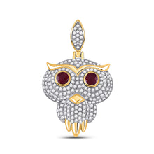  14k Yellow Gold Mens Round Ruby Diamond Owl Bird Charm Pendant 2-5/8 Cttw