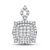 14k White Gold Womens Round Diamond Square Cluster Pendant 1/2 Cttw
