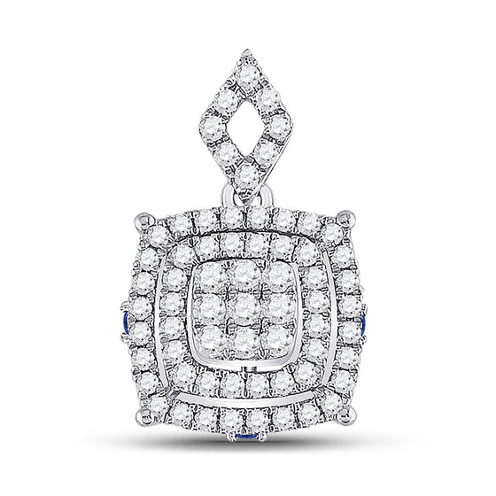 14k White Gold Womens Round Diamond Square Cluster Pendant 1/2 Cttw