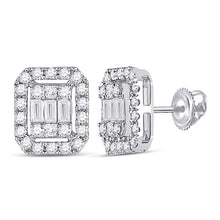  14k White Gold Womens Baguette Diamond Rectangle Cluster Earrings 1/2 Cttw