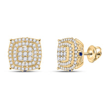  14k Yellow Gold Womens Round Diamond Blue Sapphire Square Earrings 7/8 Cttw
