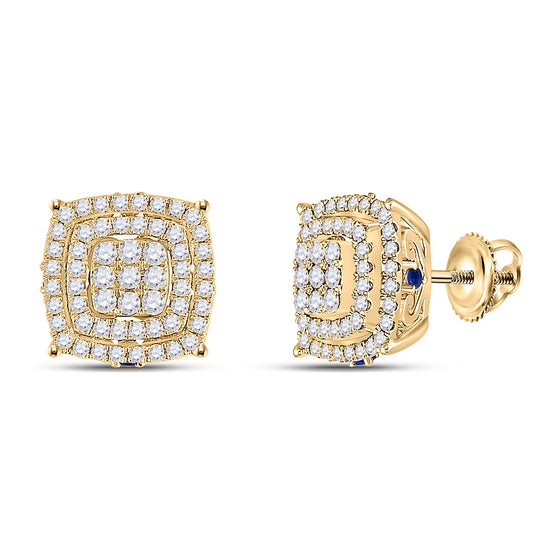 14k Yellow Gold Womens Round Diamond Blue Sapphire Square Earrings 7/8 Cttw