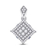 14k White Gold Womens Round Diamond Offset Square Pendant 1/2 Cttw