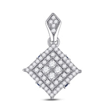 14k White Gold Womens Round Diamond Offset Square Pendant 1/2 Cttw