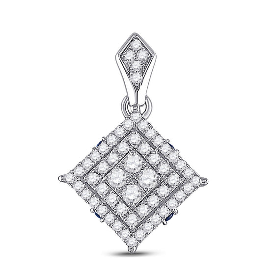 14k White Gold Womens Round Diamond Offset Square Pendant 1/2 Cttw