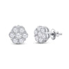 14k White Gold Womens Round Diamond Flower Cluster Earrings 3/4 Cttw