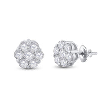  14k White Gold Womens Round Diamond Flower Cluster Earrings 3/4 Cttw