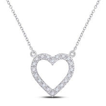  10k White Gold Womens Round Diamond Heart Necklace 1/12 Cttw