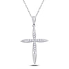 10k White Gold Womens Round Diamond Cross Pendant 1/8 Cttw