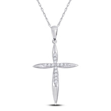  10k White Gold Womens Round Diamond Cross Pendant 1/8 Cttw