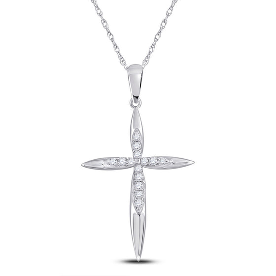 10k White Gold Womens Round Diamond Cross Pendant 1/8 Cttw