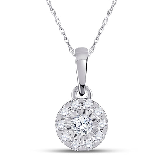 10k White Gold Womens Round Diamond Cluster Pendant 1/6 Cttw