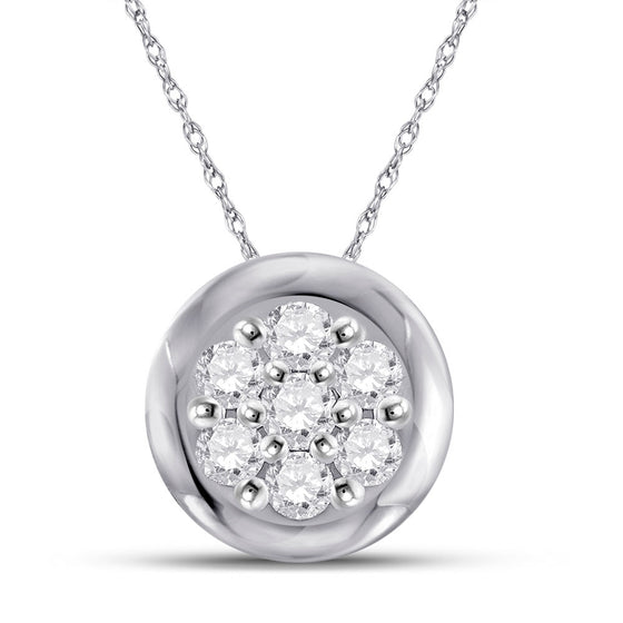 10k White Gold Womens Round Diamond Flower Cluster Pendant 1/10 Cttw