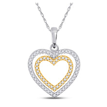  10k Two-tone Gold Womens Round Diamond Double Heart Pendant 1/4 Cttw