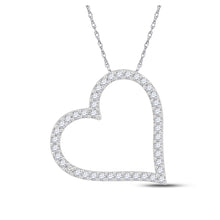  10k White Gold Womens Round Diamond Heart Pendant 1/5 Cttw