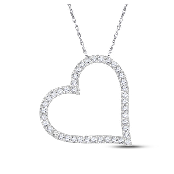 10k White Gold Womens Round Diamond Heart Pendant 1/5 Cttw