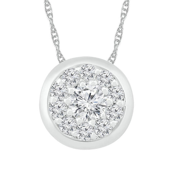 10k White Gold Womens Round Diamond Cluster Pendant 1/6 Cttw