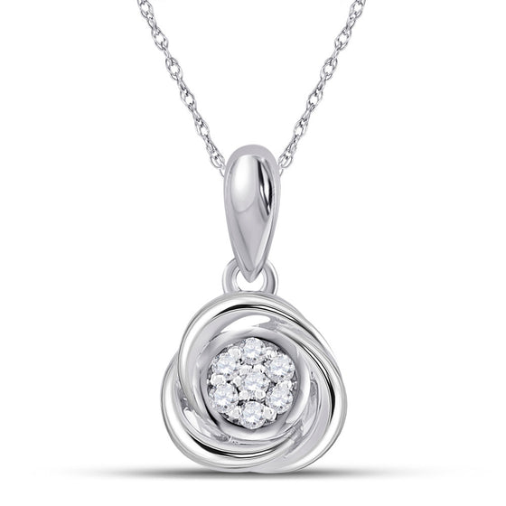 10k White Gold Womens Round Diamond Cluster Pendant 1/20 Cttw