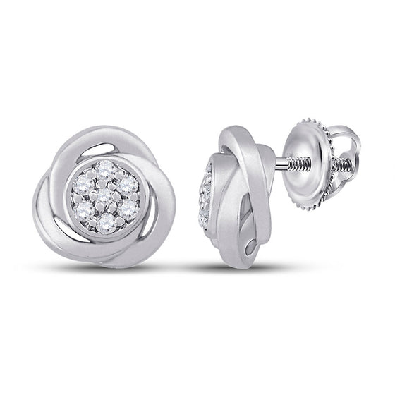 10k White Gold Womens Round Diamond Cluster Earrings 1/10 Cttw