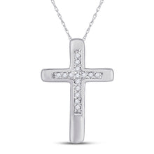  10k White Gold Womens Round Diamond Cross Pendant 1/20 Cttw