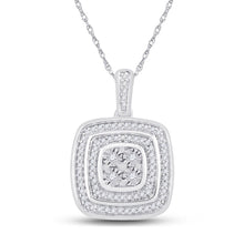  10k White Gold Womens Round Diamond Square Pendant 1/6 Cttw