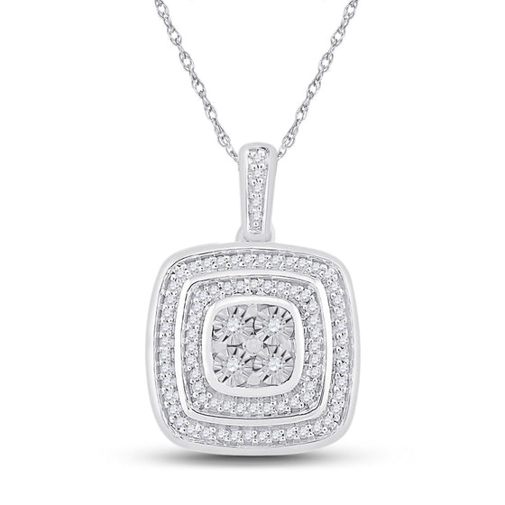 10k White Gold Womens Round Diamond Square Pendant 1/6 Cttw