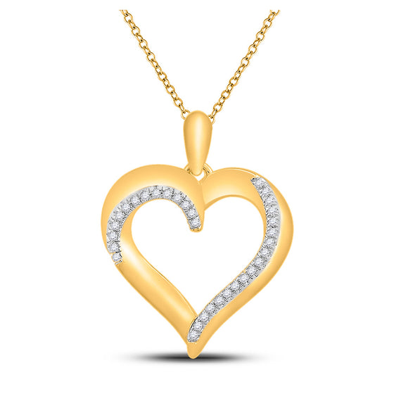 10k Yellow Gold Womens Round Diamond Heart Pendant 1/10 Cttw