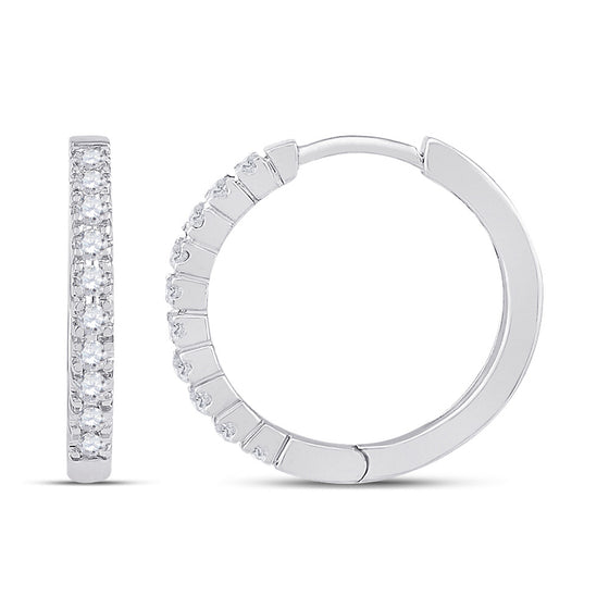 10k White Gold Womens Round Diamond Hoop Earrings 1/4 Cttw