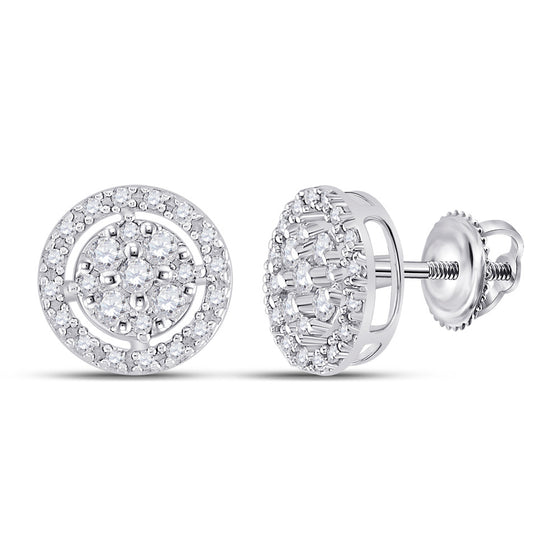 10k White Gold Womens Round Diamond Cluster Earrings .01 Cttw
