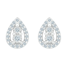  10k White Gold Womens Round Diamond Teardrop Earrings 1/8 Cttw